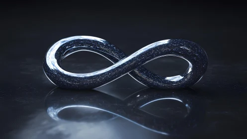 Shiny Metallic Infinity Symbol on Dark Reflective Surface.