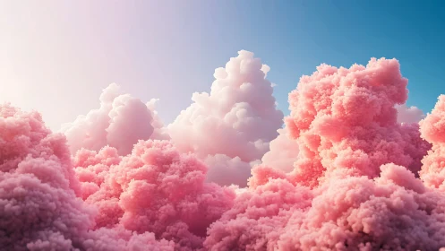 Cotton candy cloudscape under luminous pastel sky.