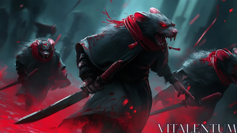 Blade-bearing rat warriors charge through a crimson mist