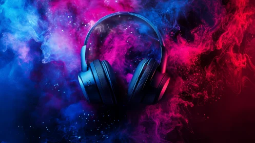 Stereo galaxies swirl through neon smoke around midnight beats