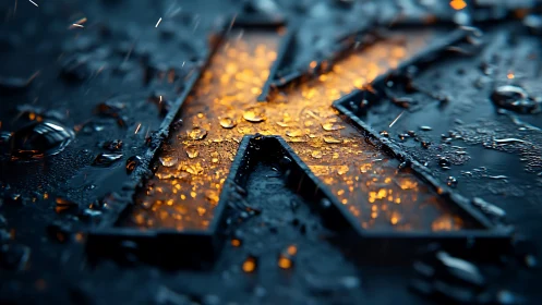 3D metallic K monogram with wet illuminated surface detailing.