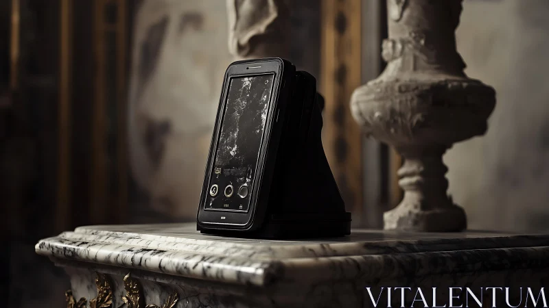Vintage Nokia Phone on Marble Surface with Ornamental Bust