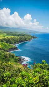 Tropical Coastal Landscape with Verdant Cliffside Vegetation and Turquoise Marine Composition
