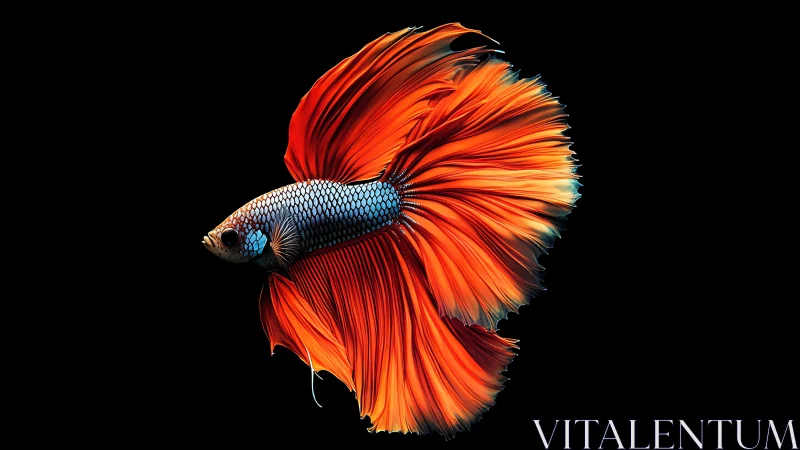 Macro portrait of orange betta splendens with flared fins