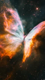 Nebular butterfly silhouette in luminous cosmic dust field.