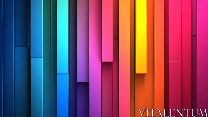 Vertical neon panels form a luminous rainbow gradient wall.