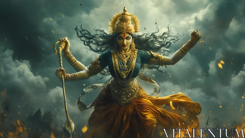 Dynamic goddess warrior rendered in high-detail digital painting