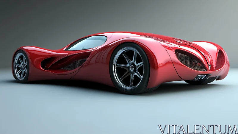 Liquid-sculpted scarlet supercar curling toward tomorrow.