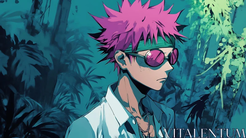 Chromatic jungle drifter with reflective optics in profile.