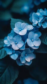 Blue Hydrangea Cluster in Nocturnal Moody Lighting.