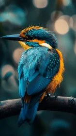 Kingfisher daydream in teal and gold plumage glow.
