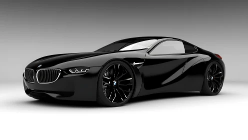Black BMW concept coupe showcases fluid aerodynamic form.