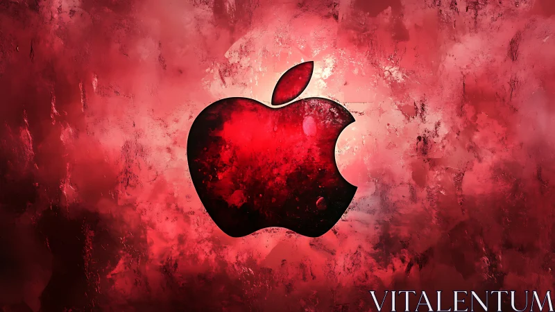 Crimson cosmic apple emblem floating in rough nebula haze.