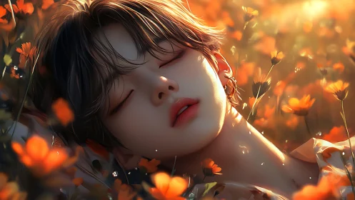 Dreaming in ember petals beneath a late summer flare.