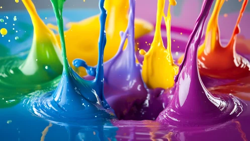 Colorful paint splashes dancing in a joyful liquid burst.