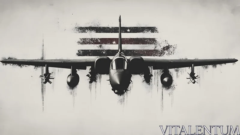 Warplane charges forward against a grunge American flag backdrop