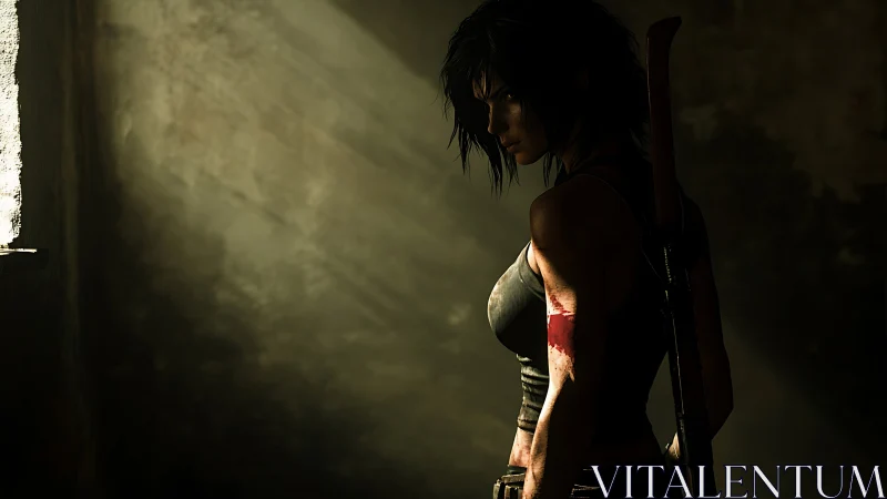 Warrior in dusty light weighing the next bold move.