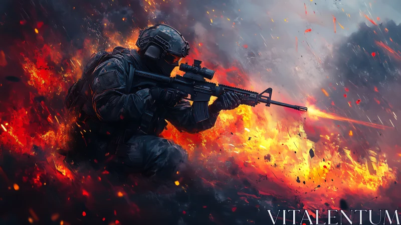 Fireline phantom soldier carving light through chaos.