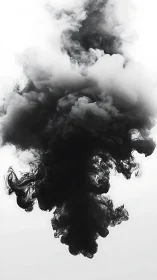 Monochrome ink cloud forming dense vertical plume.