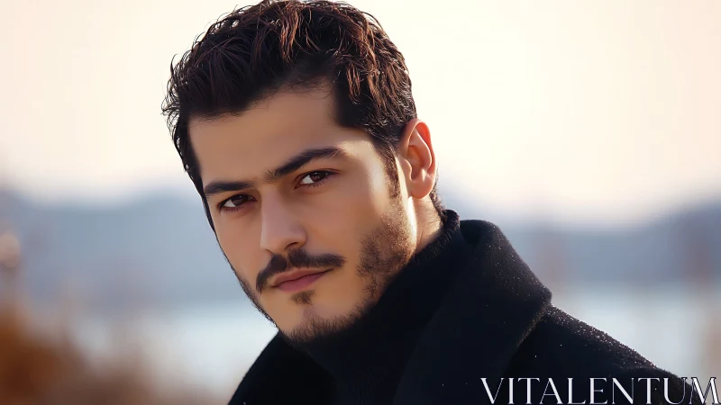 Man with trimmed beard in shallow depth of field portrait.