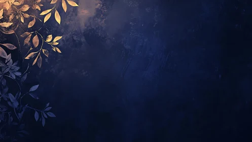 Golden leaves climbing across dark textured background.