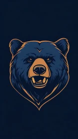 Fierce bear mascot head glows against deep midnight blue