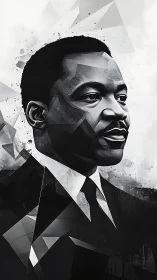 Geometric grayscale portrait with faceted tonal fragmentation.