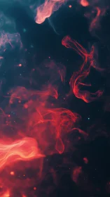 Glowing red smoke clouds floating against dark teal background with particle effects.