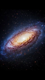 Spiral galaxy core with luminous dust lanes and starfield halo.