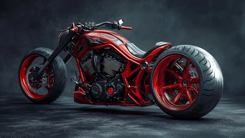 Custom red chopper motorcycle gleams with aggressive stance.