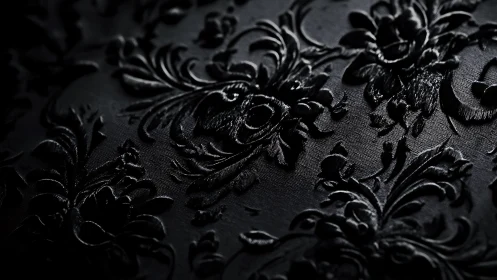 Black embossed floral damask pattern in dramatic light.