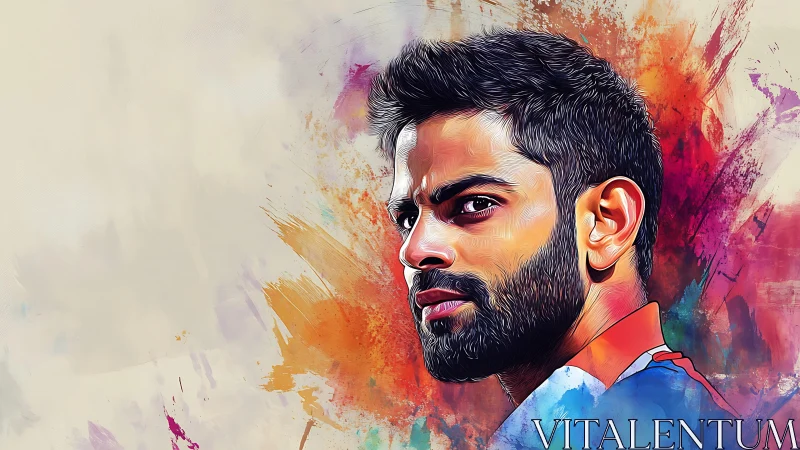 Intense male portrait set against explosive color splashes