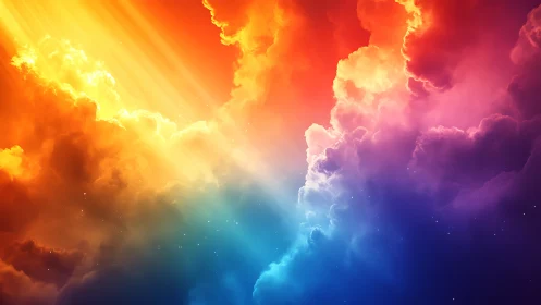 Radiant spectrum clouds merging in luminous skyscape panorama.