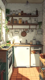 Sunlit pantry nook where copper pans daydream quietly.