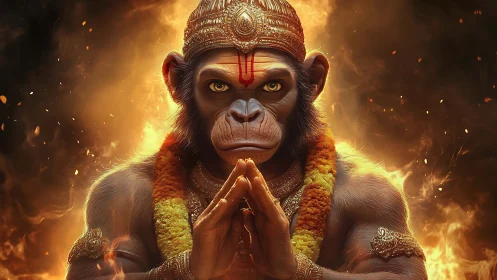 Divine simian warrior rendered in fiery devotional glow.