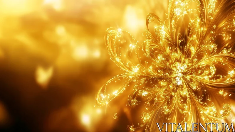 Radiant golden fractal bloom with luminous particle streams