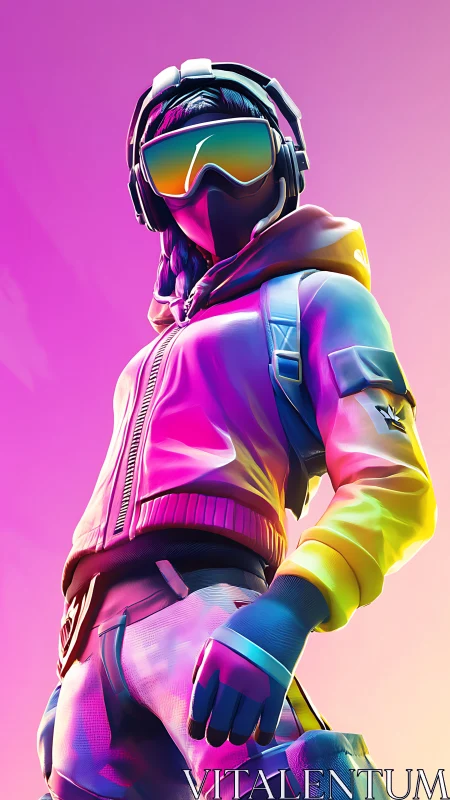 Neon gradient cyber streetwear avatar in visor and headset