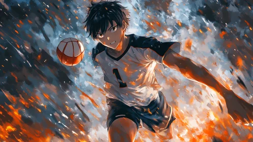 Male volleyball player advances toward camera with dynamic motion