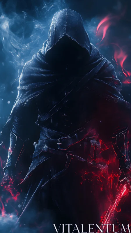 Hooded mage commands crimson fire against icy mist.
