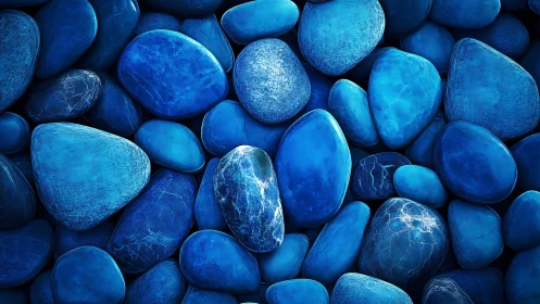 Vivid blue river stones form a soothing abstract pattern.