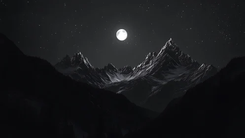 Silent moonlight rests gently over peaceful snowy peaks