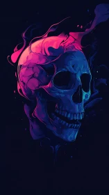 Neon-colored human skull illustration on dark background.