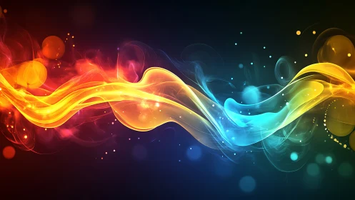 Flowing neon light waves intertwine across a dark space.