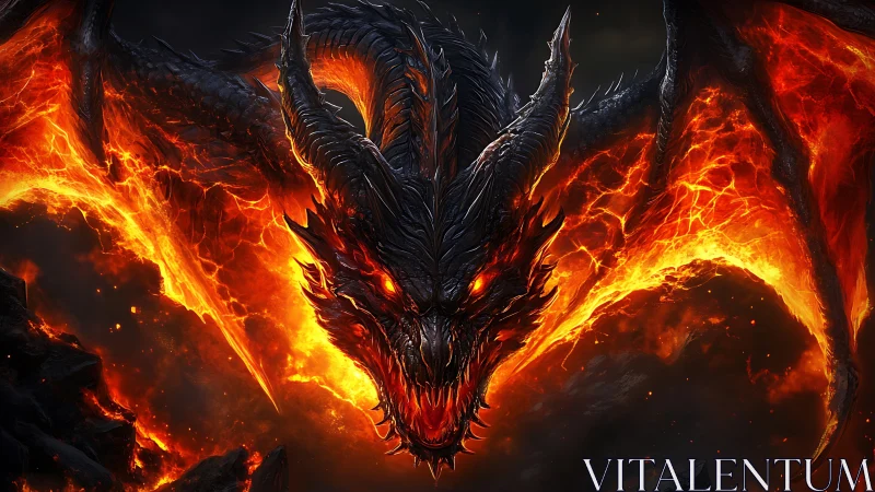Infernal dragon unleashes molten fire amid stormy darkness
