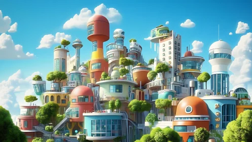 Futuristic Cityscape: Stacked Tower Metropolis with Pastel Architecture.