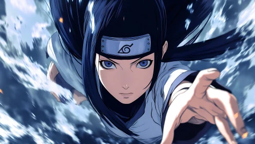 Dynamic anime kunoichi in high-speed forward motion