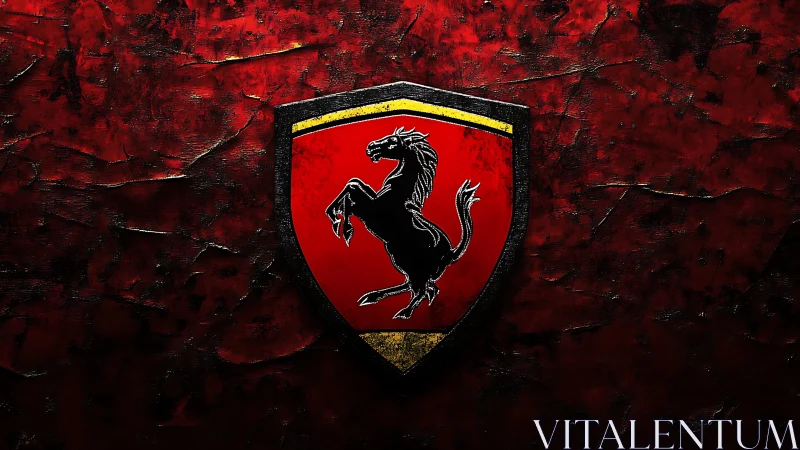 Prancing horse heraldic emblem centered on textured red field