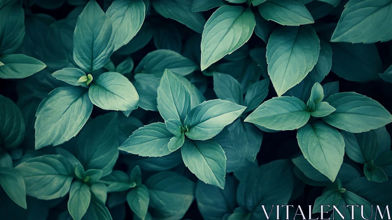 Quiet teal leaves gathered in a soft forest daydream.