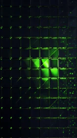 Green illuminated grid pattern with geometric light accents.
