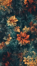 Autumn Flowers Overhead View on Dark Ground.